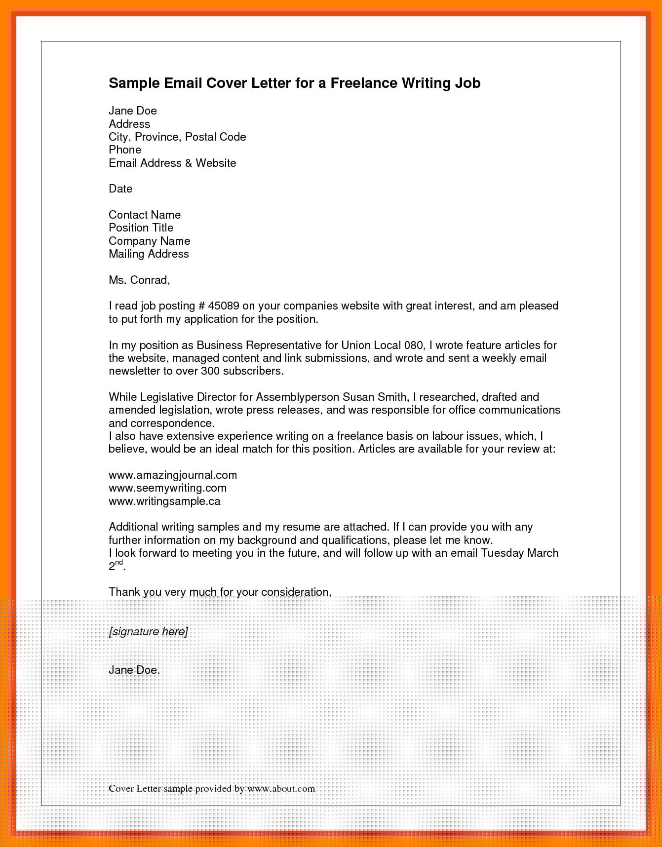 how to email regarding a job