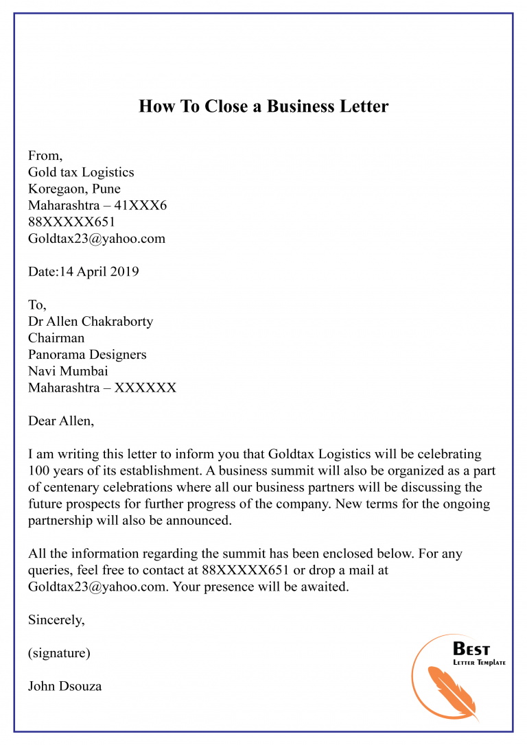 how to finish a business letter