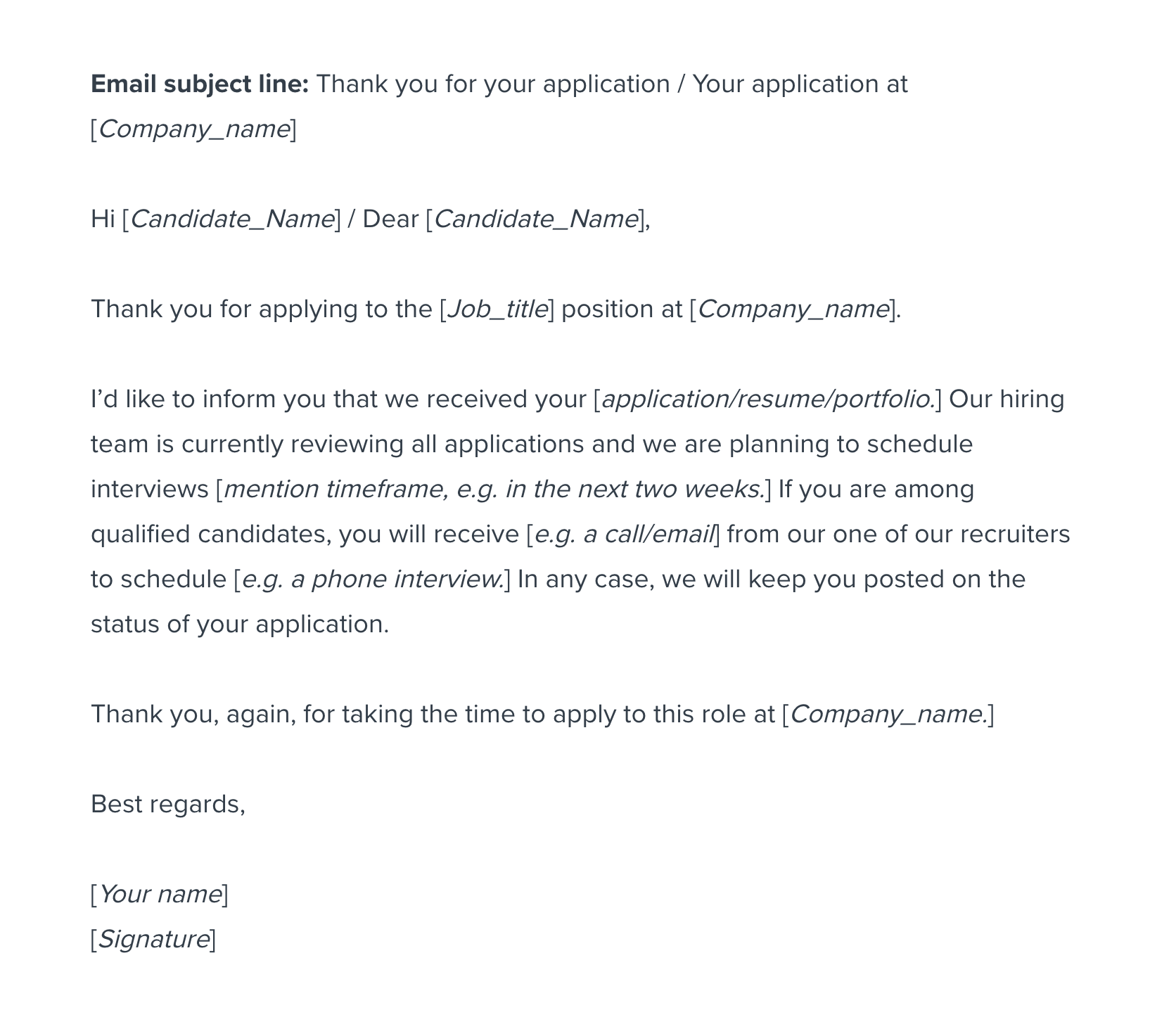 how to finish a job application email