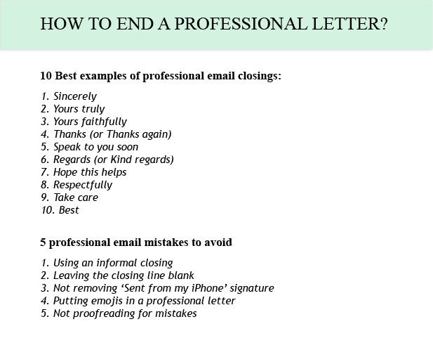 how to finish a professional letter