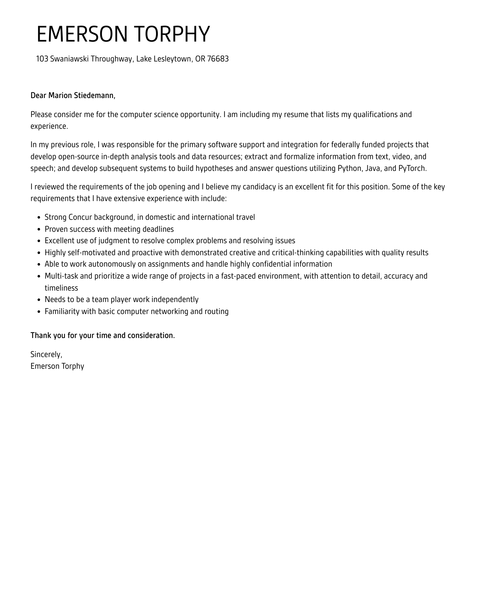 how to name a cs cover letter