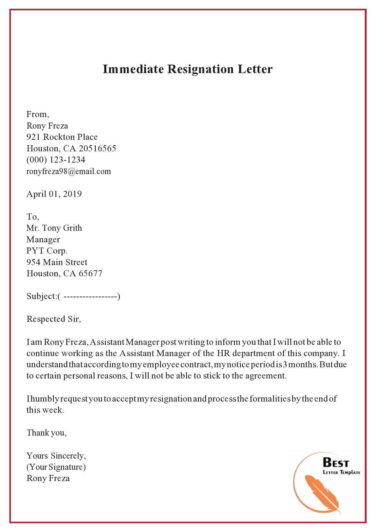 how to resign from a job immediately