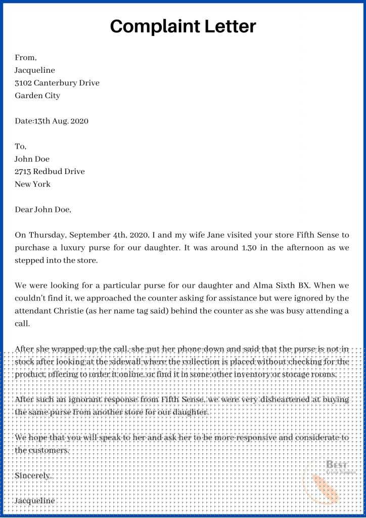 how to start a complaint letter