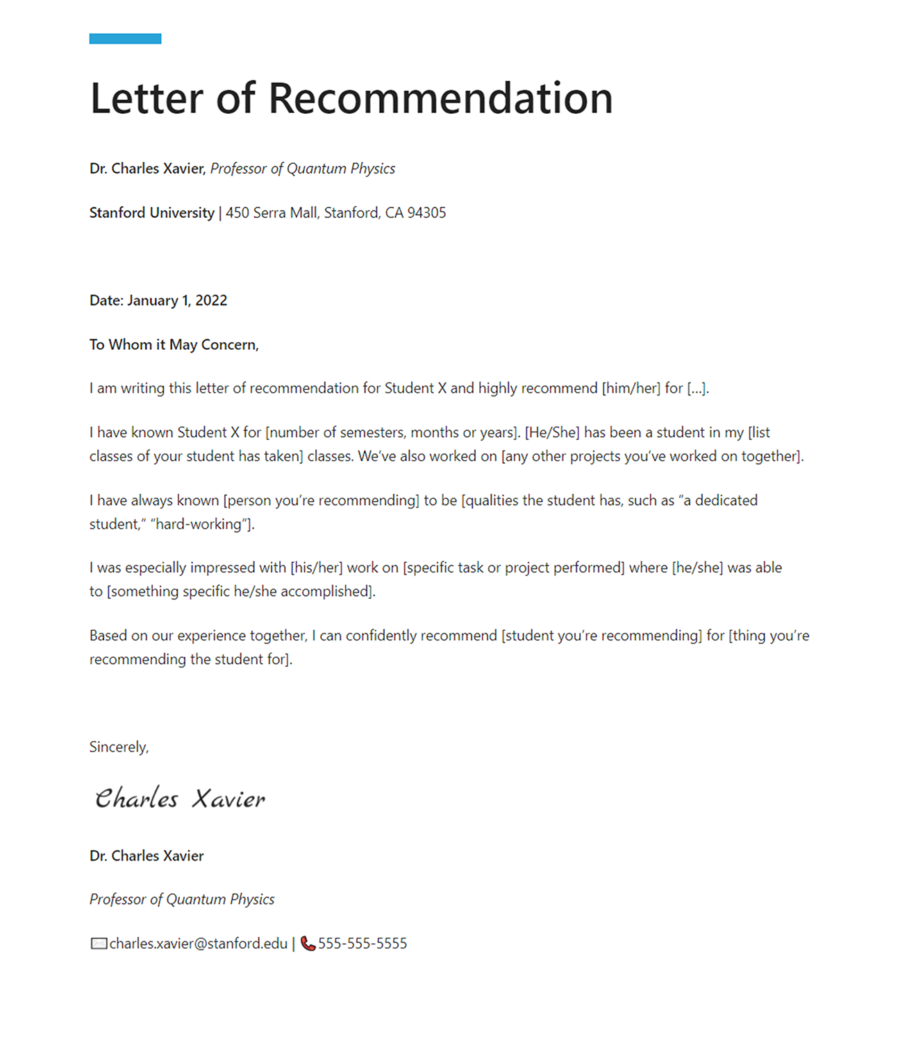 how to start a letter of recommendation