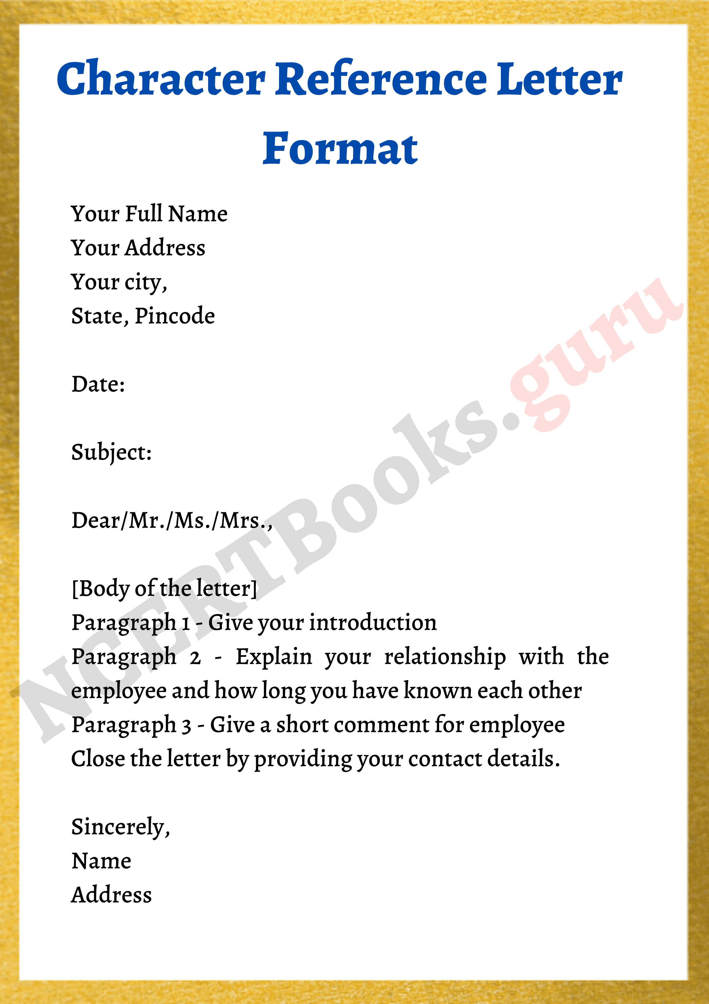 how to type a character reference letter