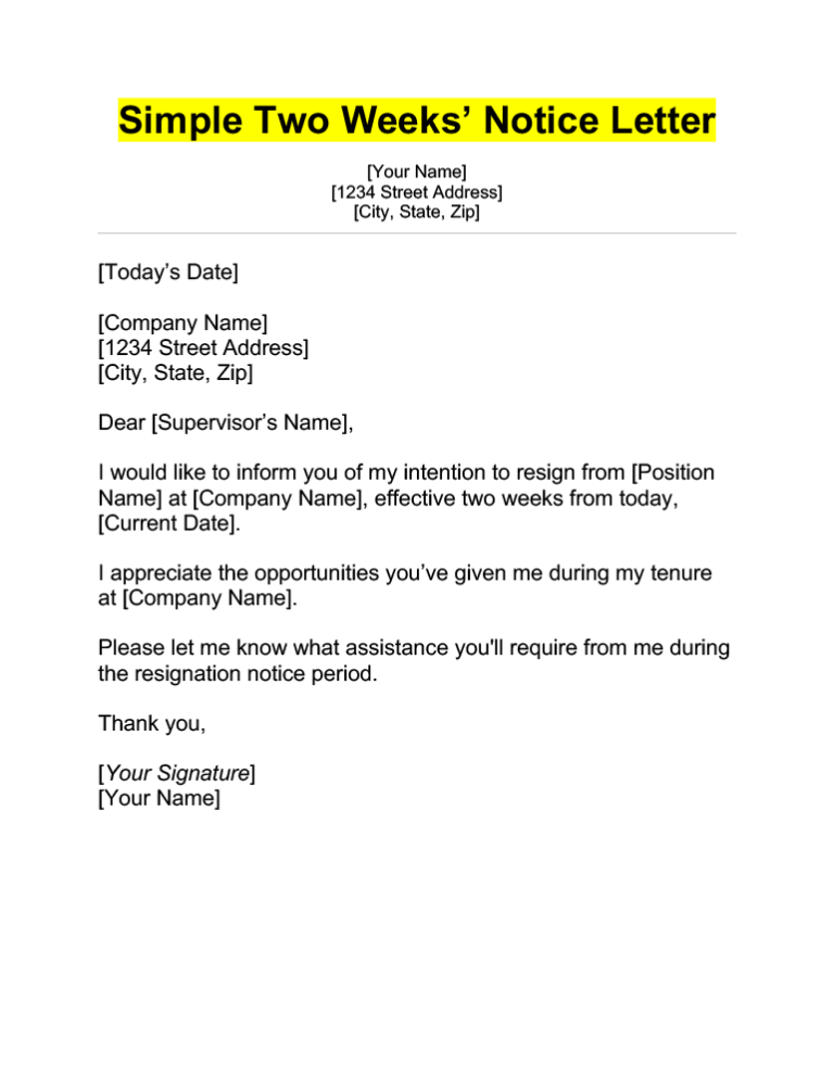 how to write a 2 week notice