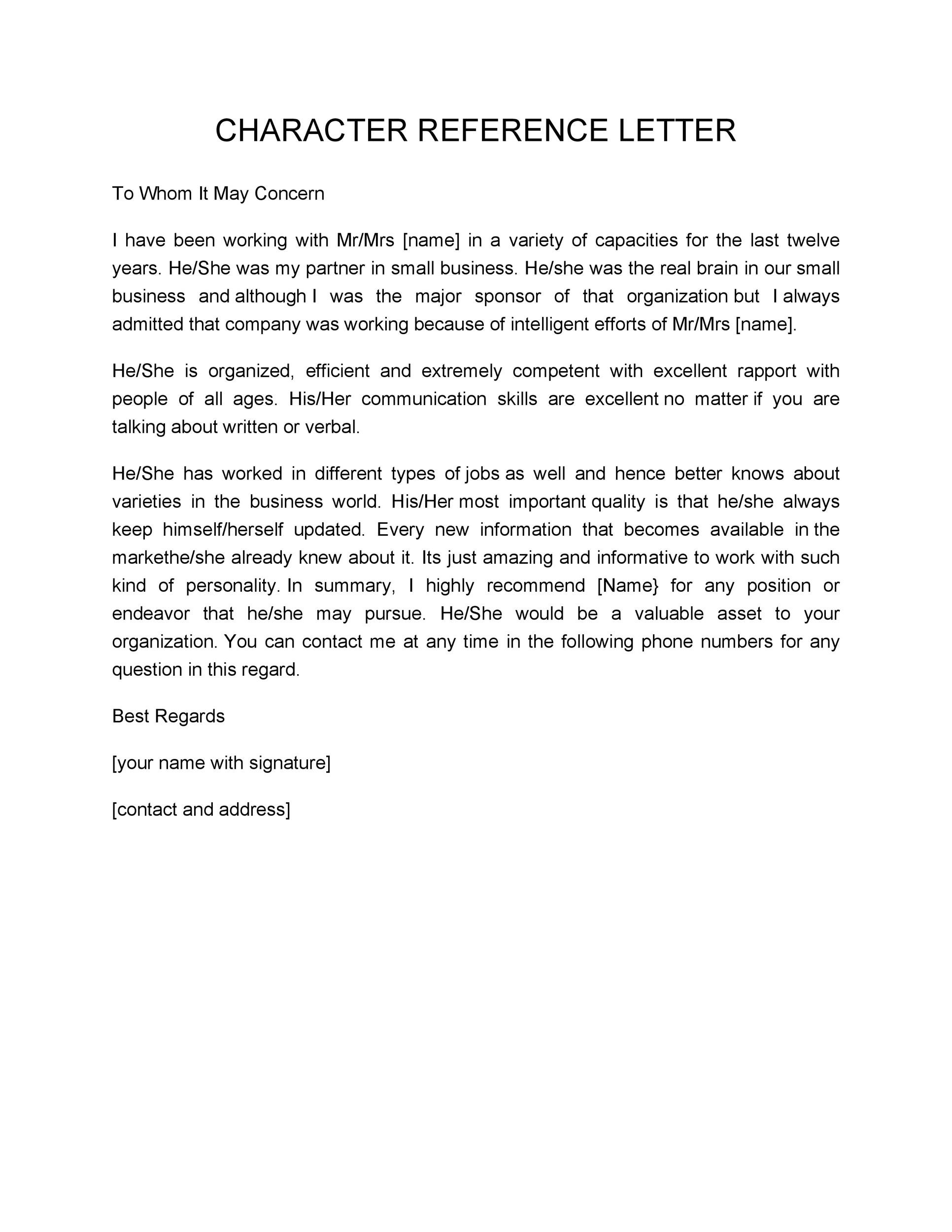 how to write a character reference letter