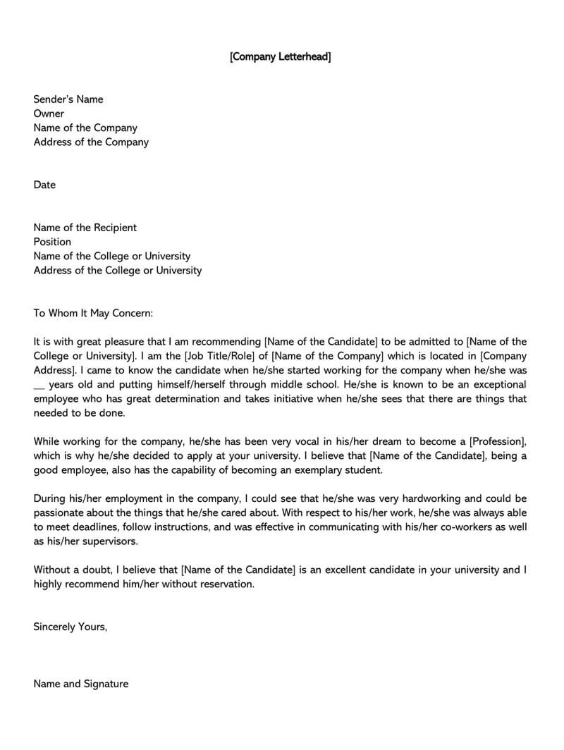 how to write a college recommendation letter