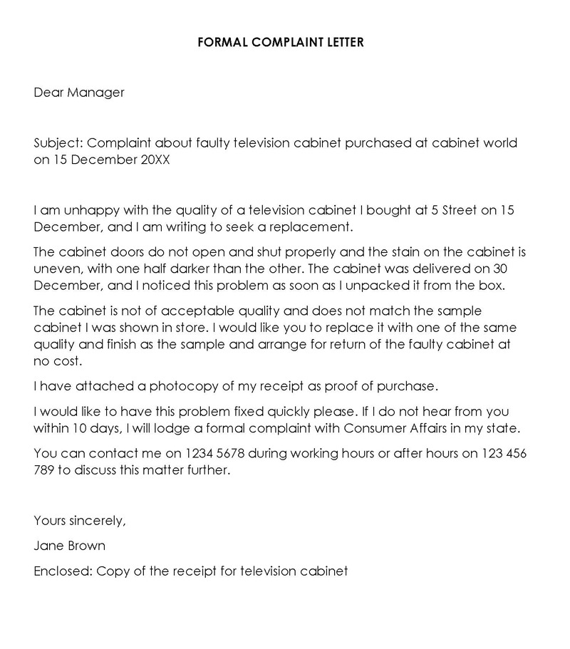 how to write a formal complaint