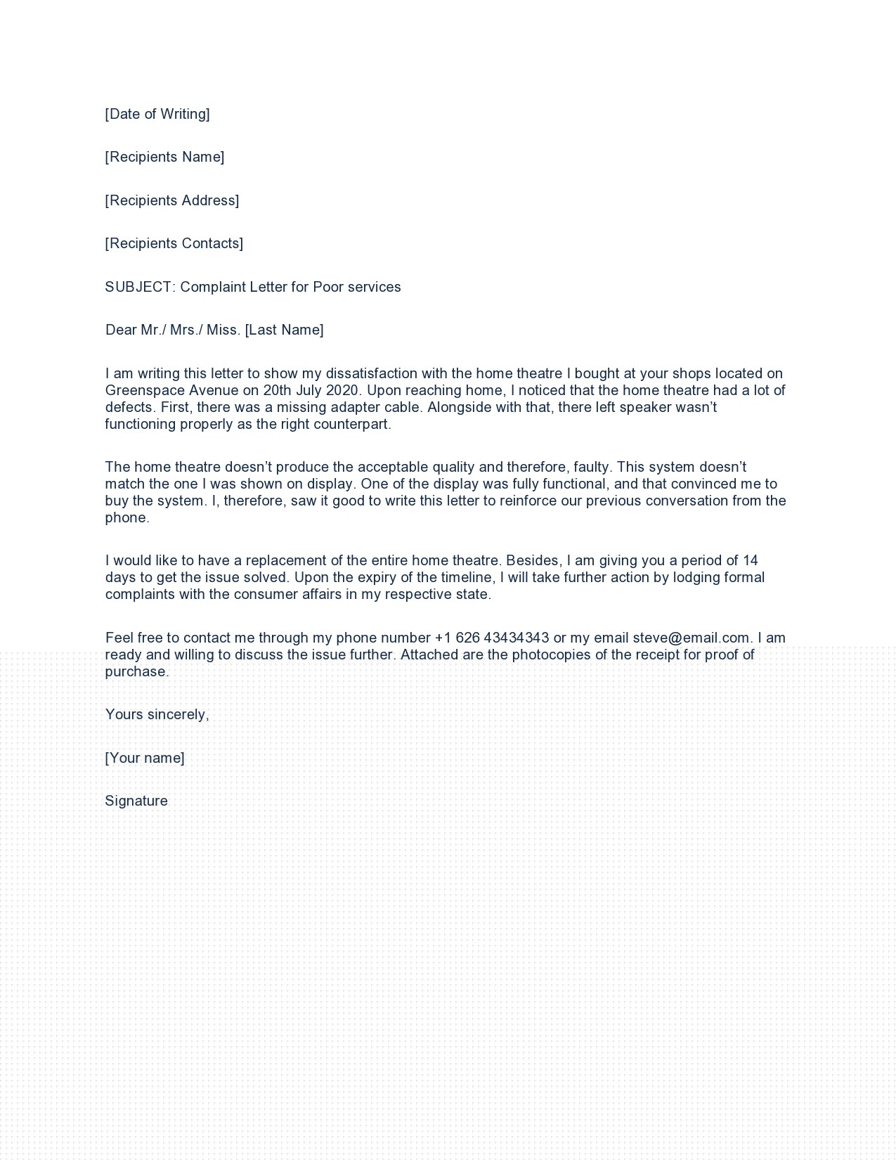 how to write a letter of discontent