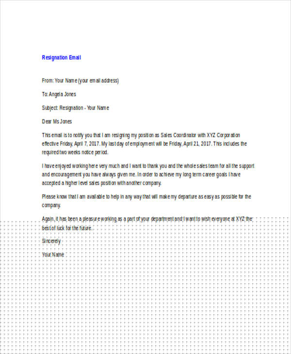 how to write a quitting email