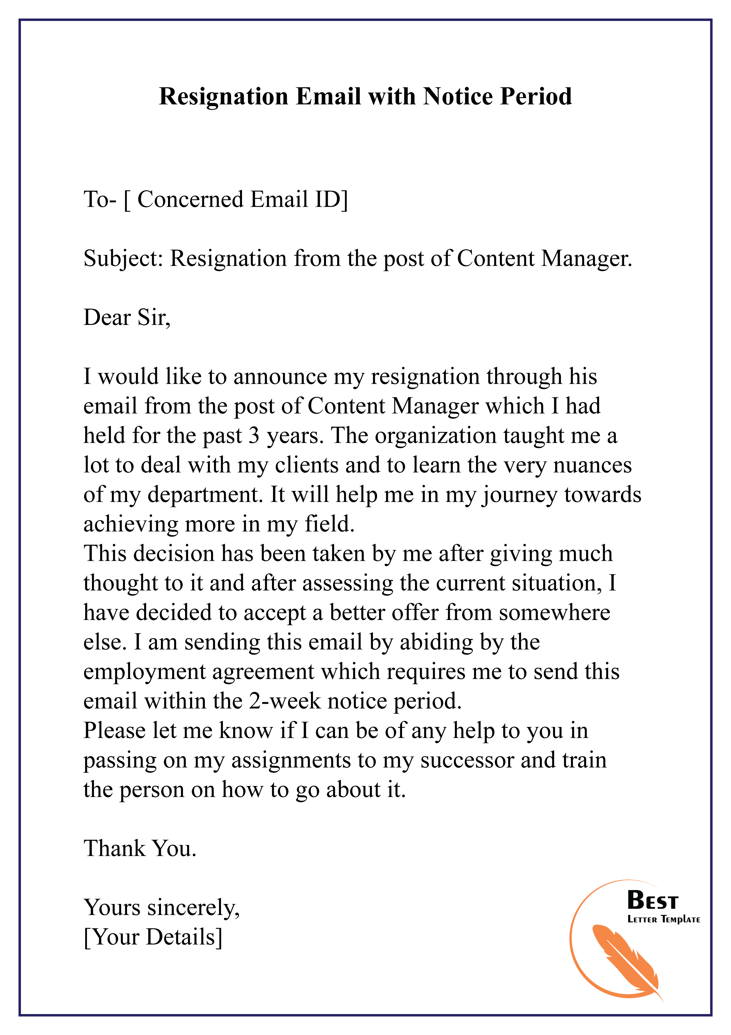 how to write a resignation letter email