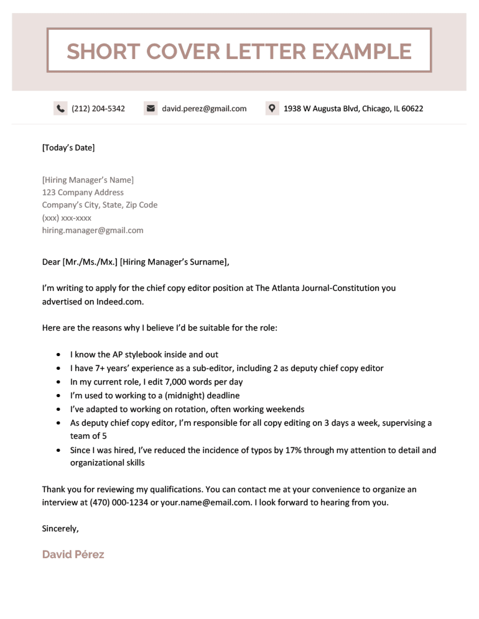 how to write a short cover letter