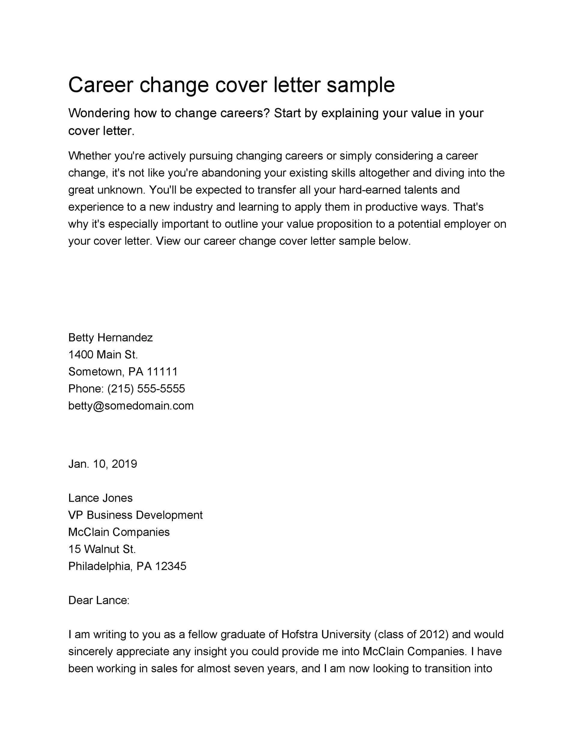 how to write career change cover letter