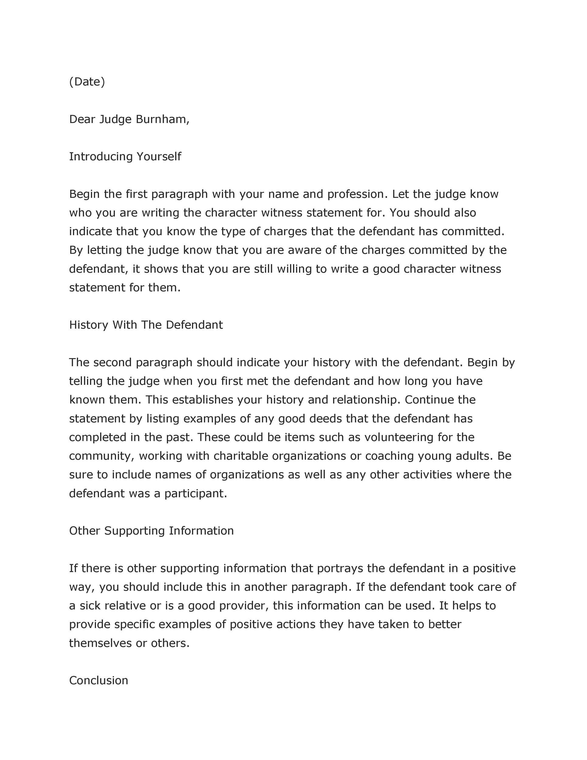 how to write character witness letter