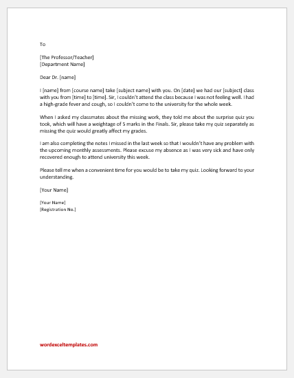 how to write email to professor for missing class