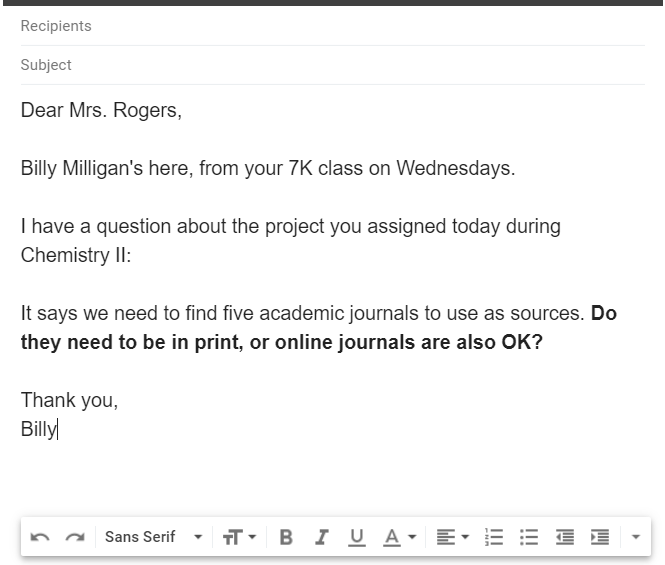 how to write email to teacher