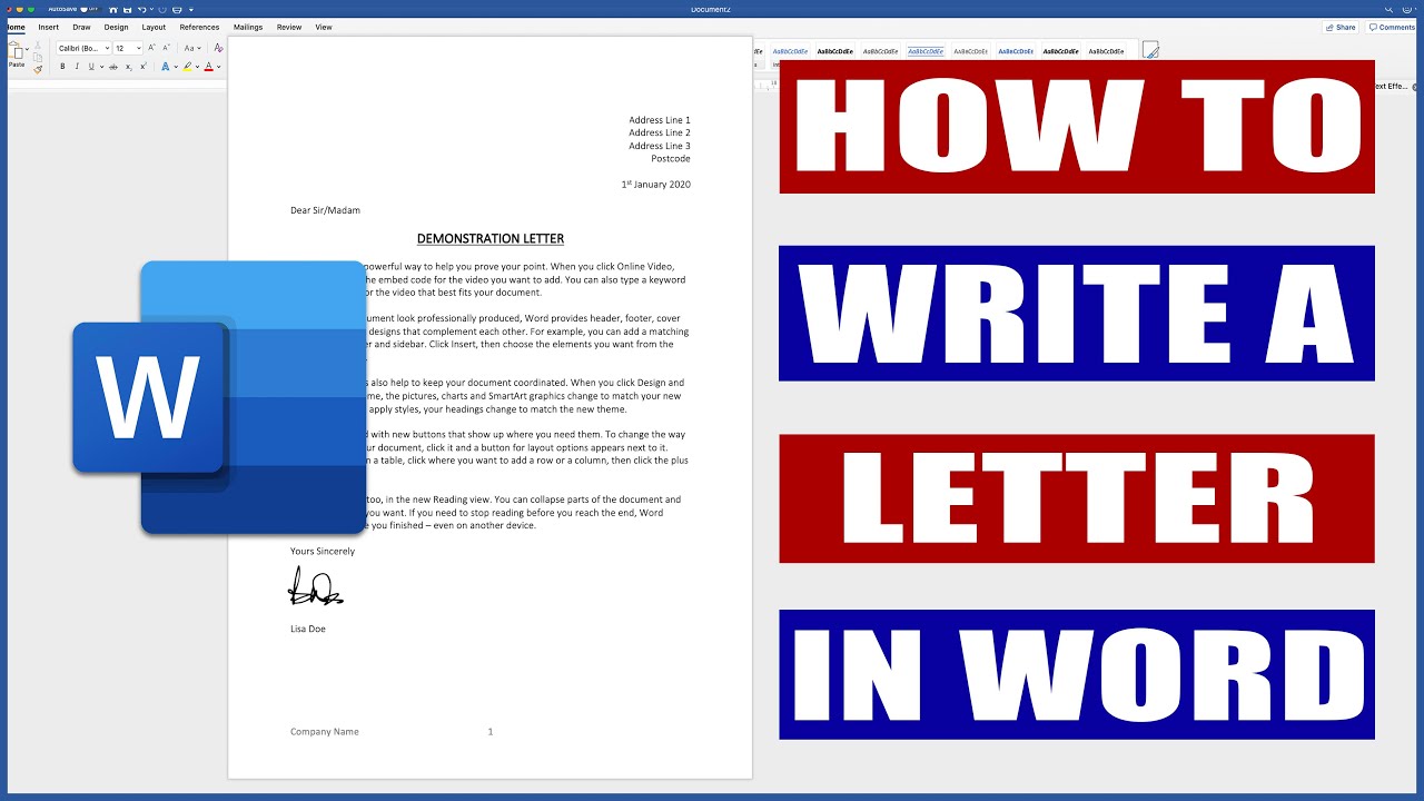 how to write letter on word