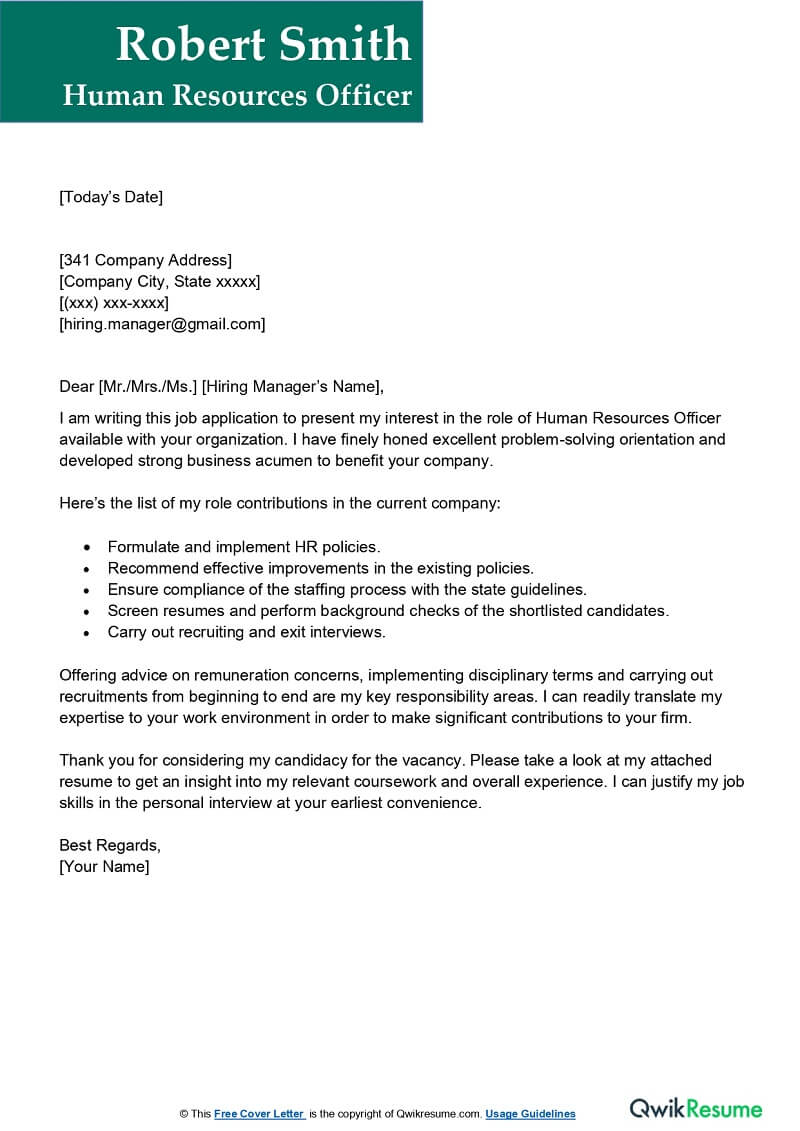 human resources letter of interest