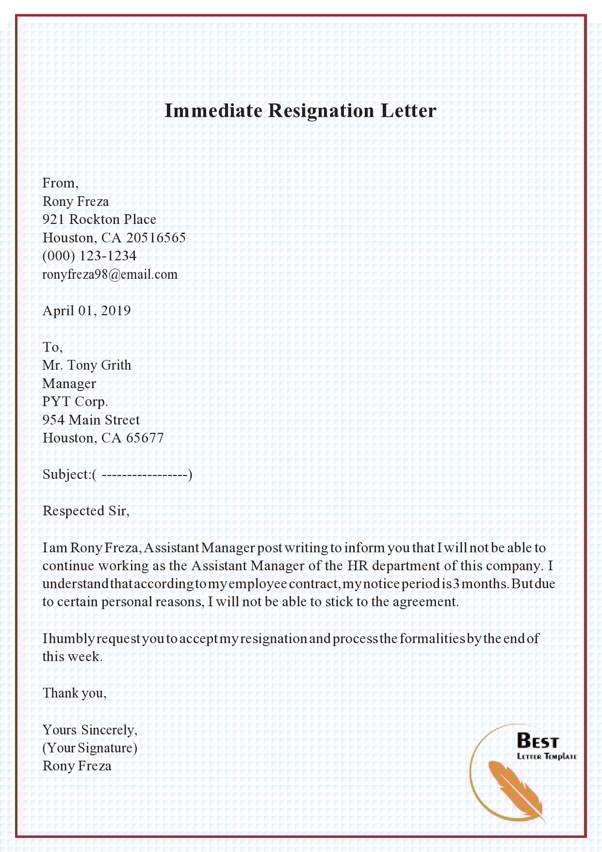Effective Strategies for Writing an Immediate Resignation Letter Sample