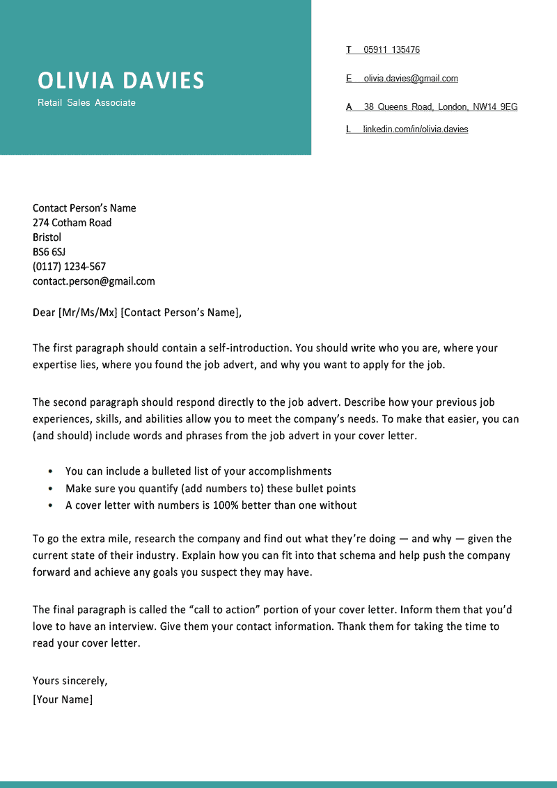 job cover letter template uk