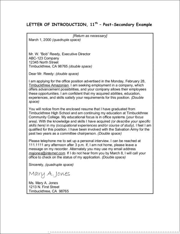 job seeker letter of introduction
