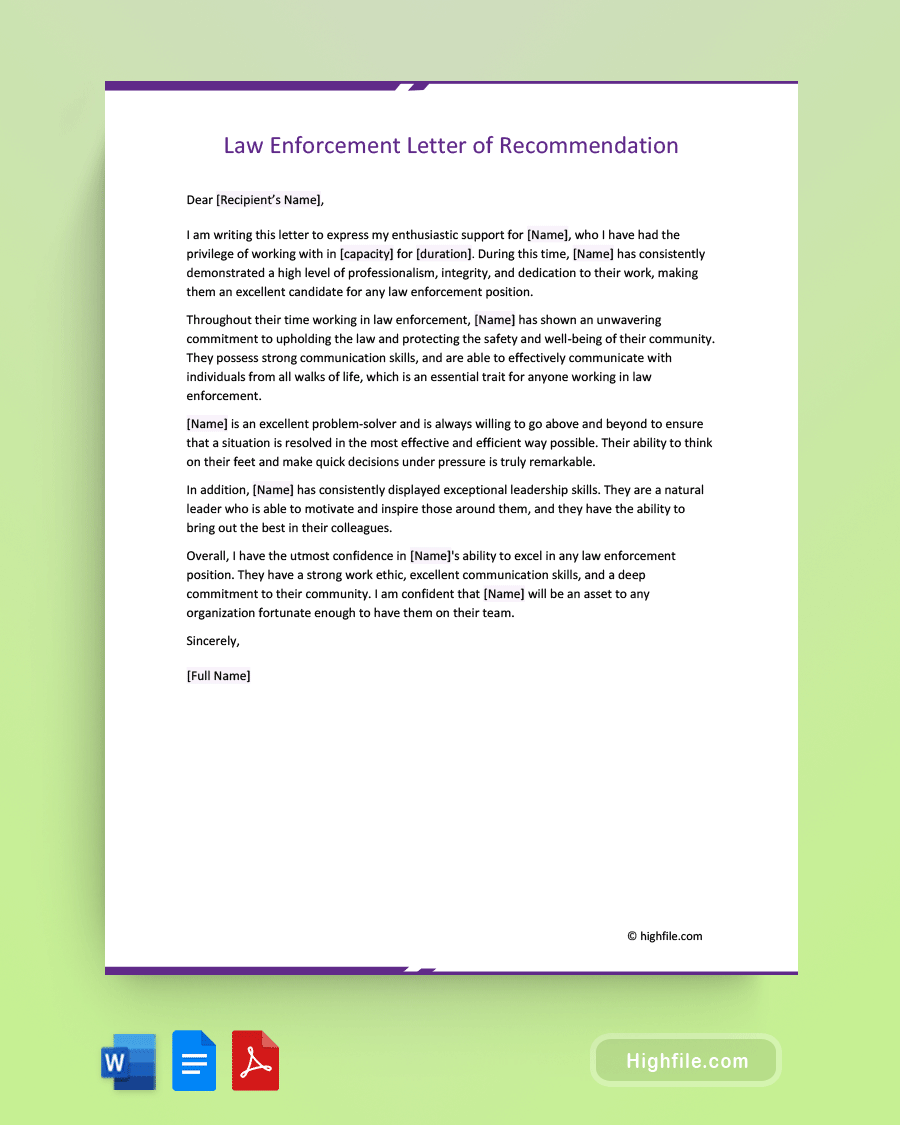law enforcement letter of recommendation