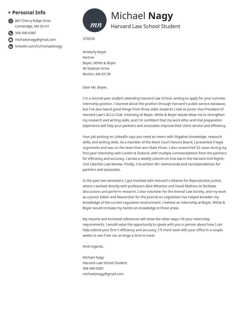 law firm application cover letter