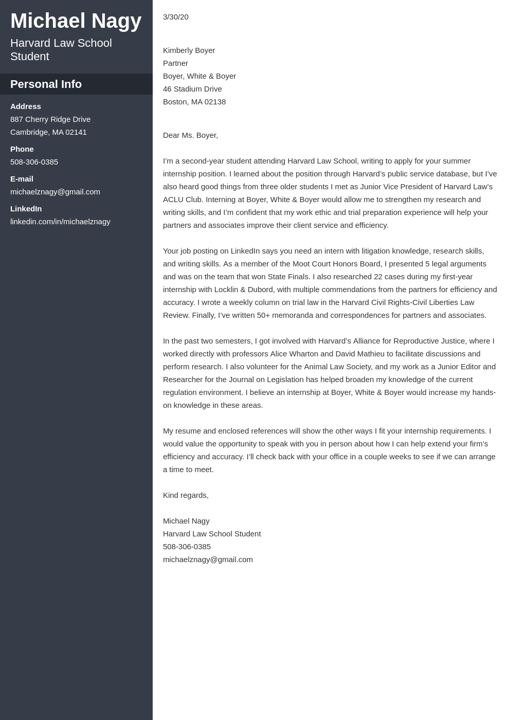 law firm cover letter example