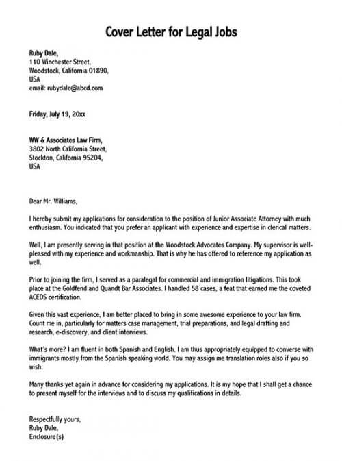 law job application cover letter
