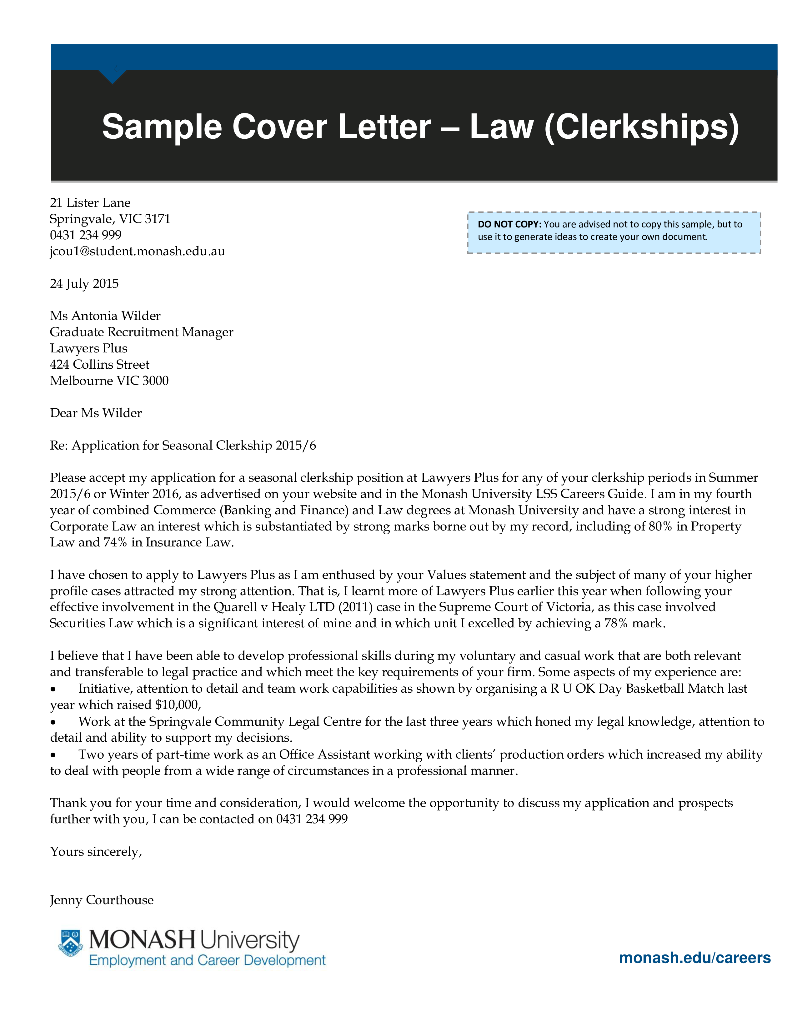 law school cover letter sample