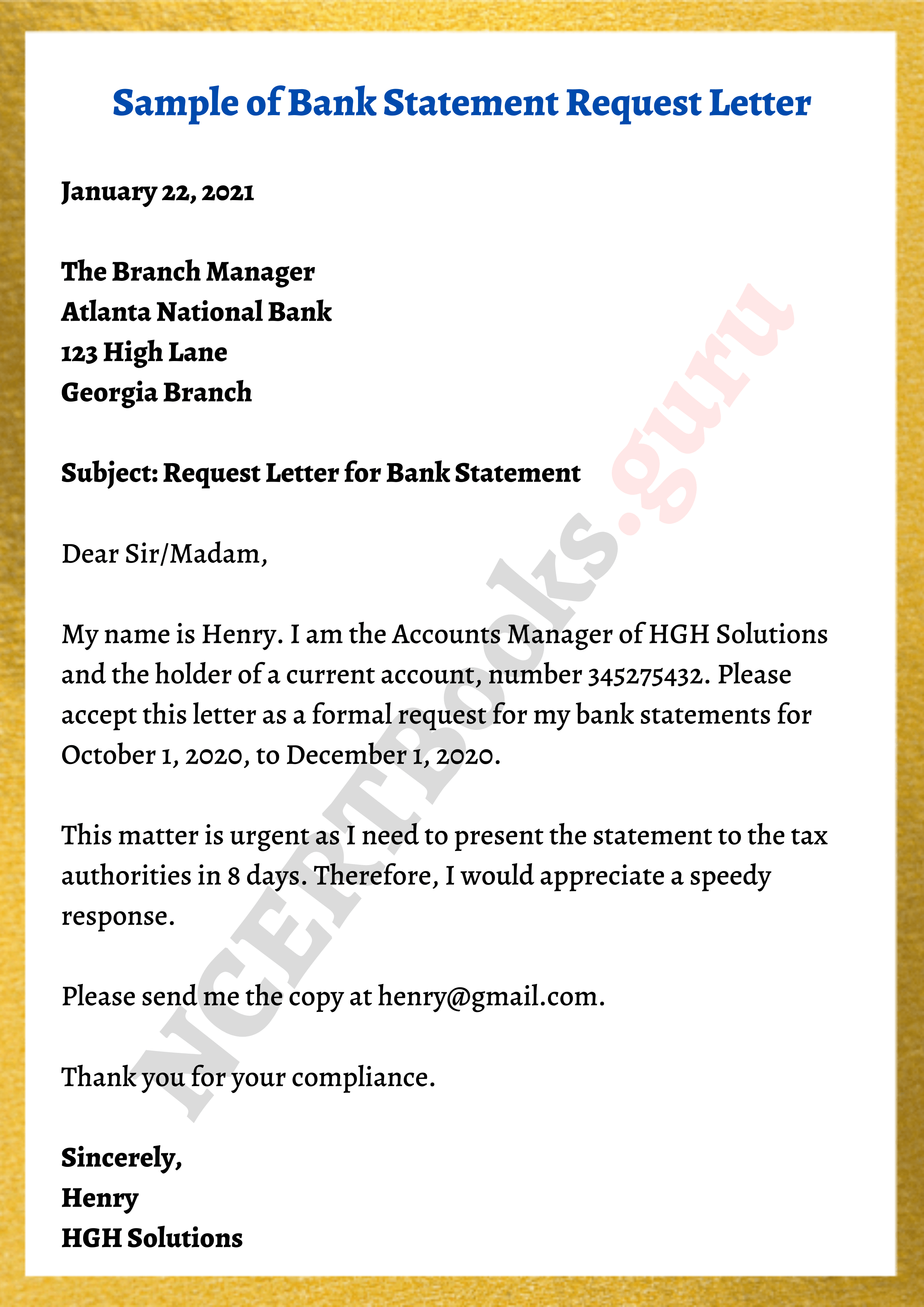 letter for request of bank statement