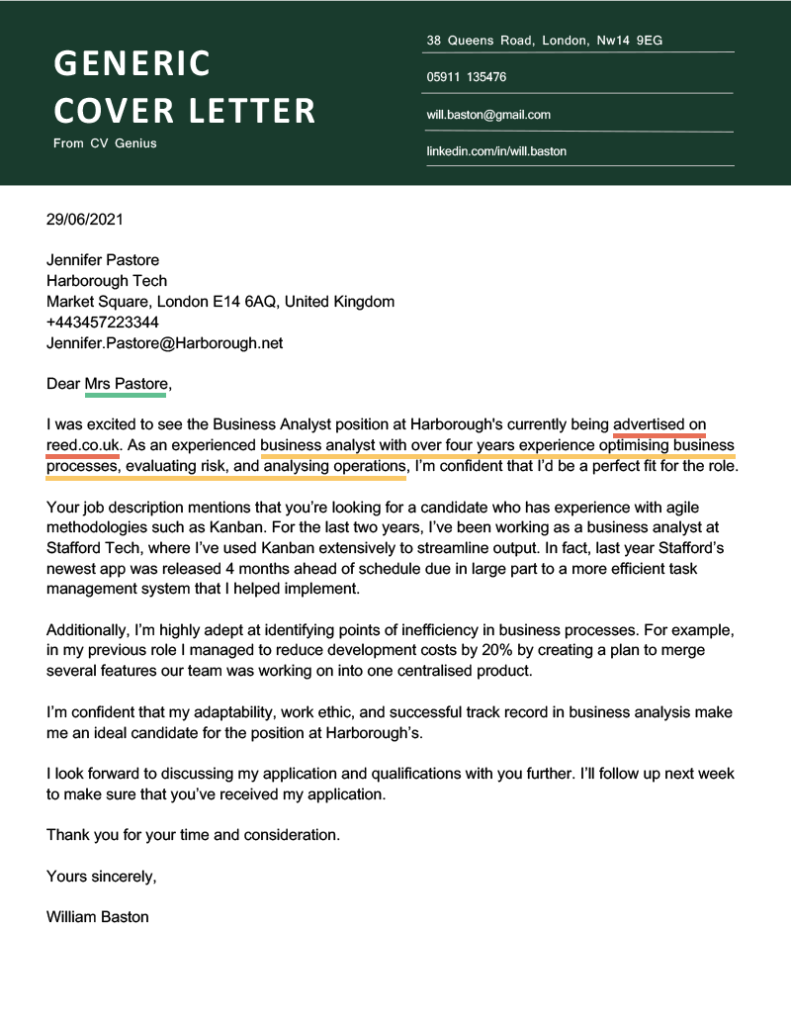 letter of application template uk