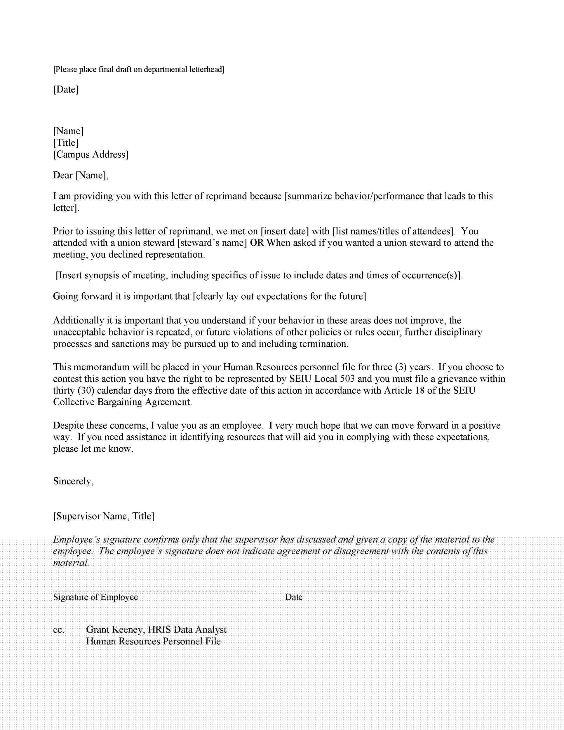 letter of concern to employee