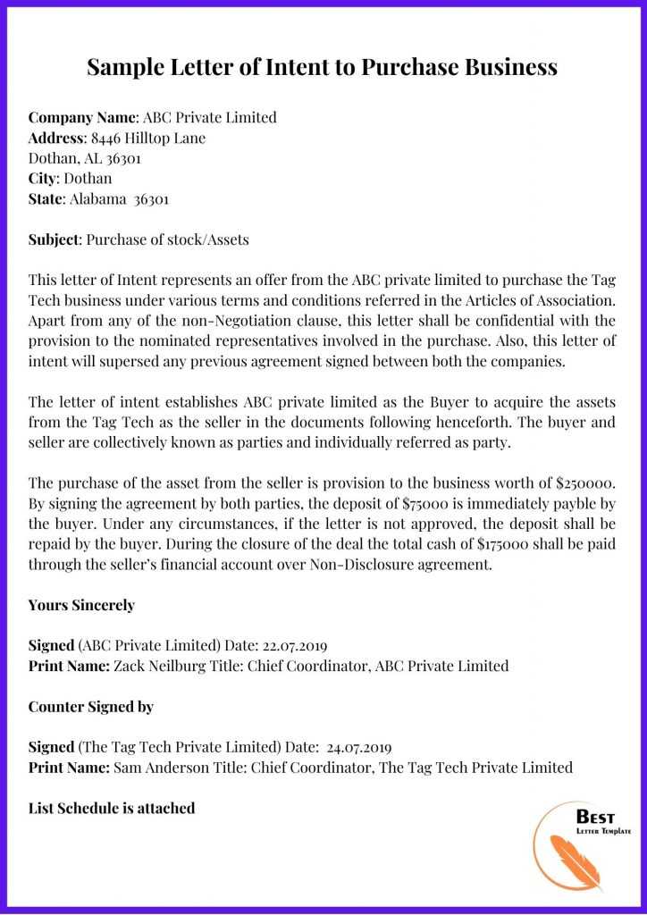 letter of intent to buy a business
