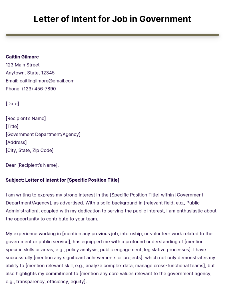 letter of interest example for government job