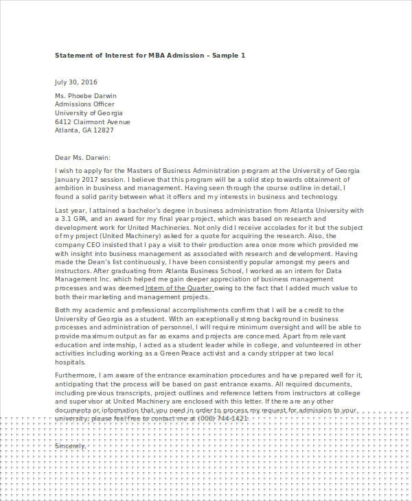 letter of interest for university job