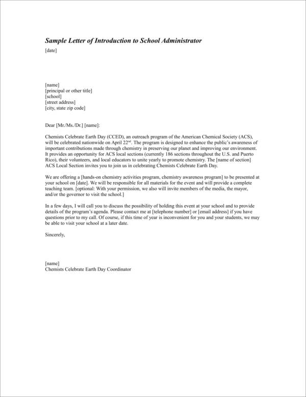 letter of introduction for a school job