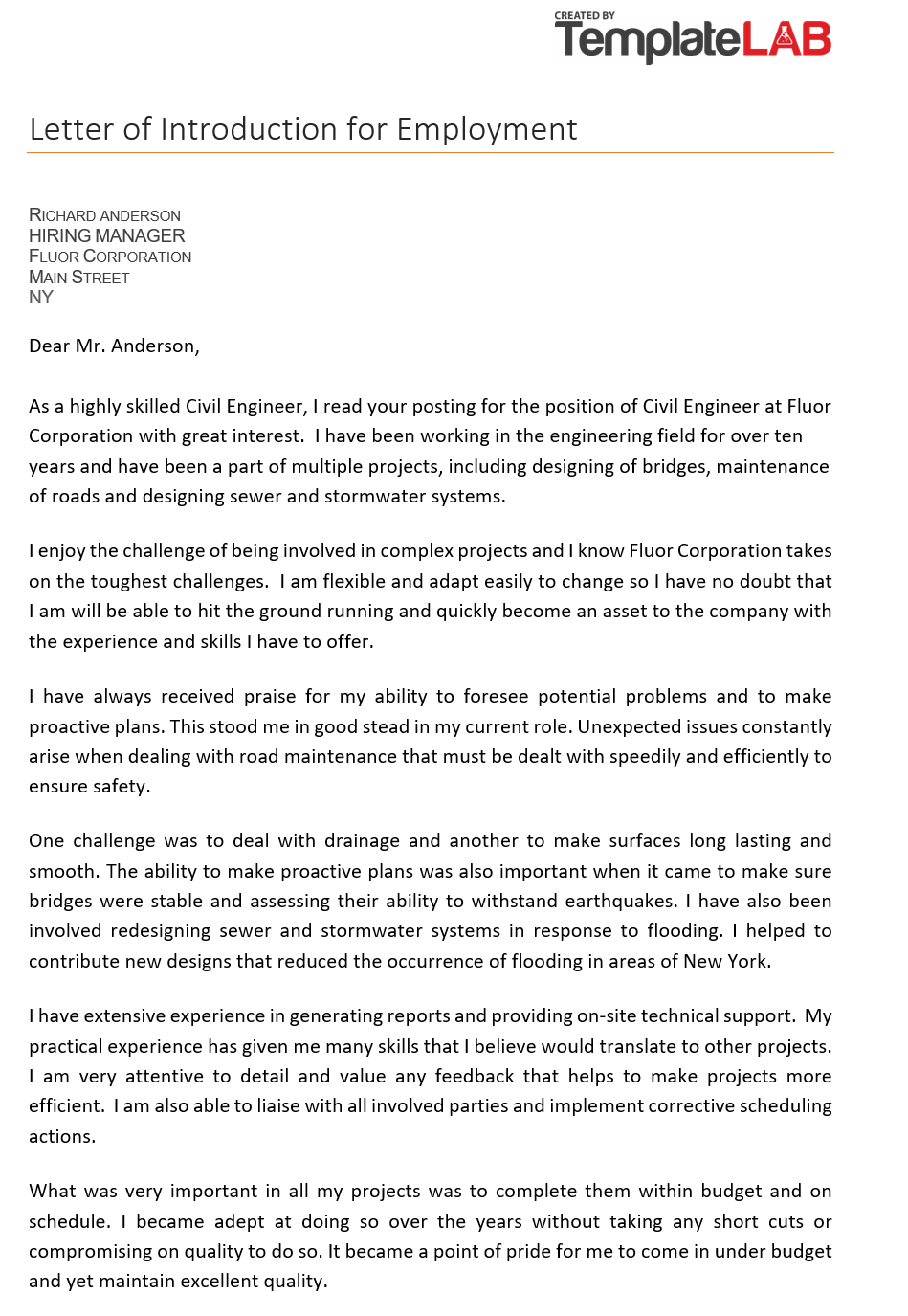letter of introduction for employment