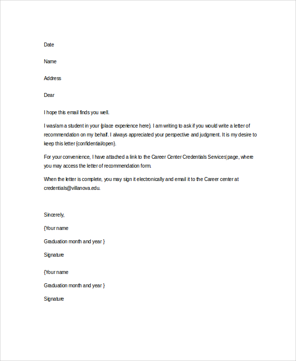 letter of rec email template