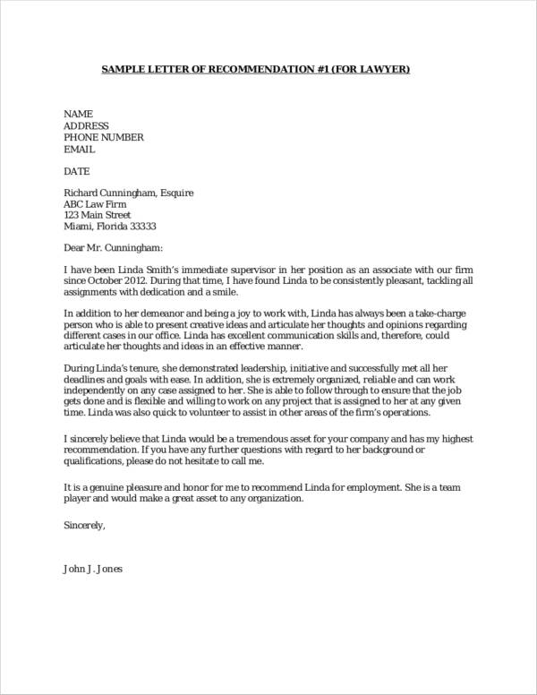 letter of recommendation from supervisor to employee
