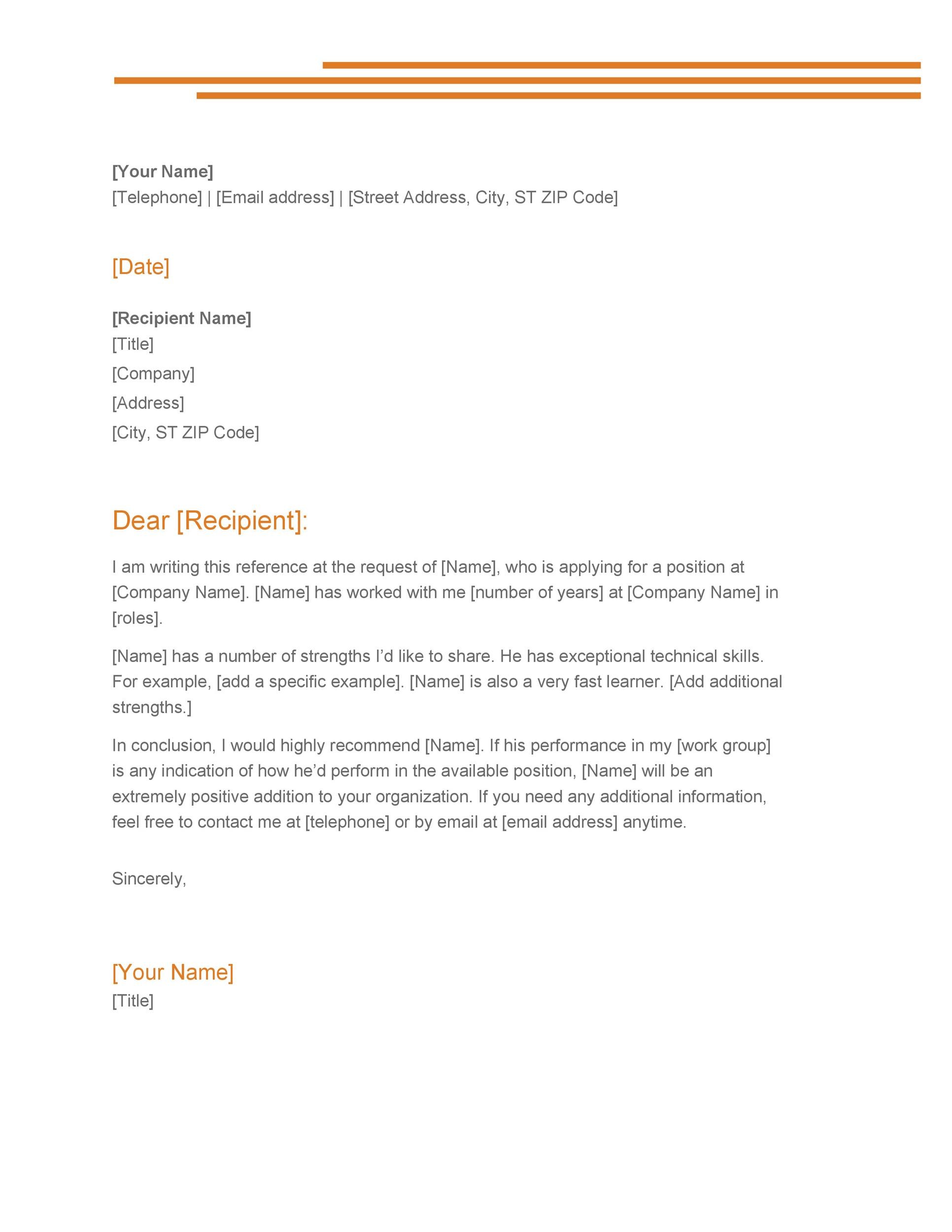 letter of recommendation template word free download