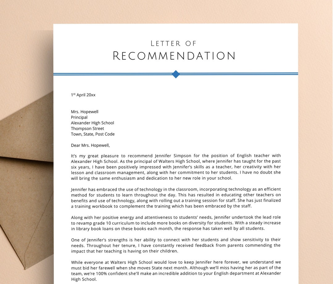 letter of recommendation with letterhead