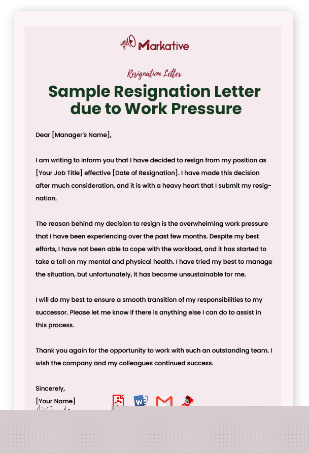 letter of resignation due to work overload