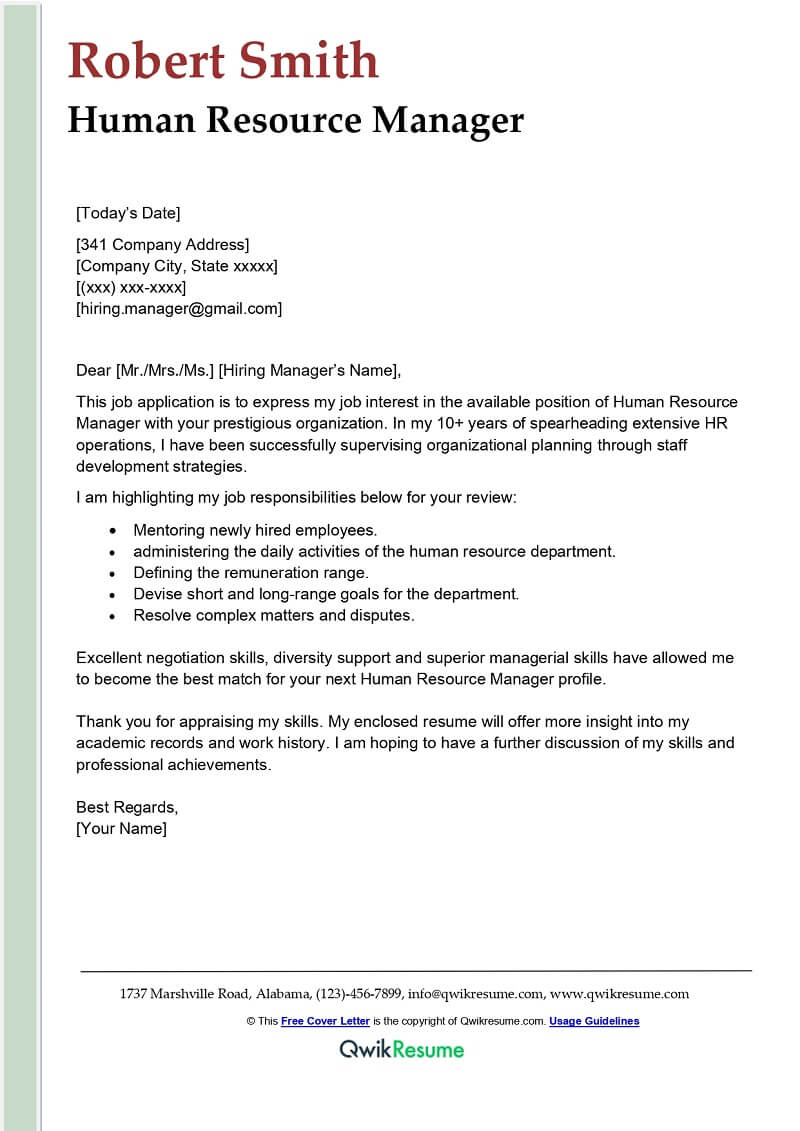 letter to human resource manager