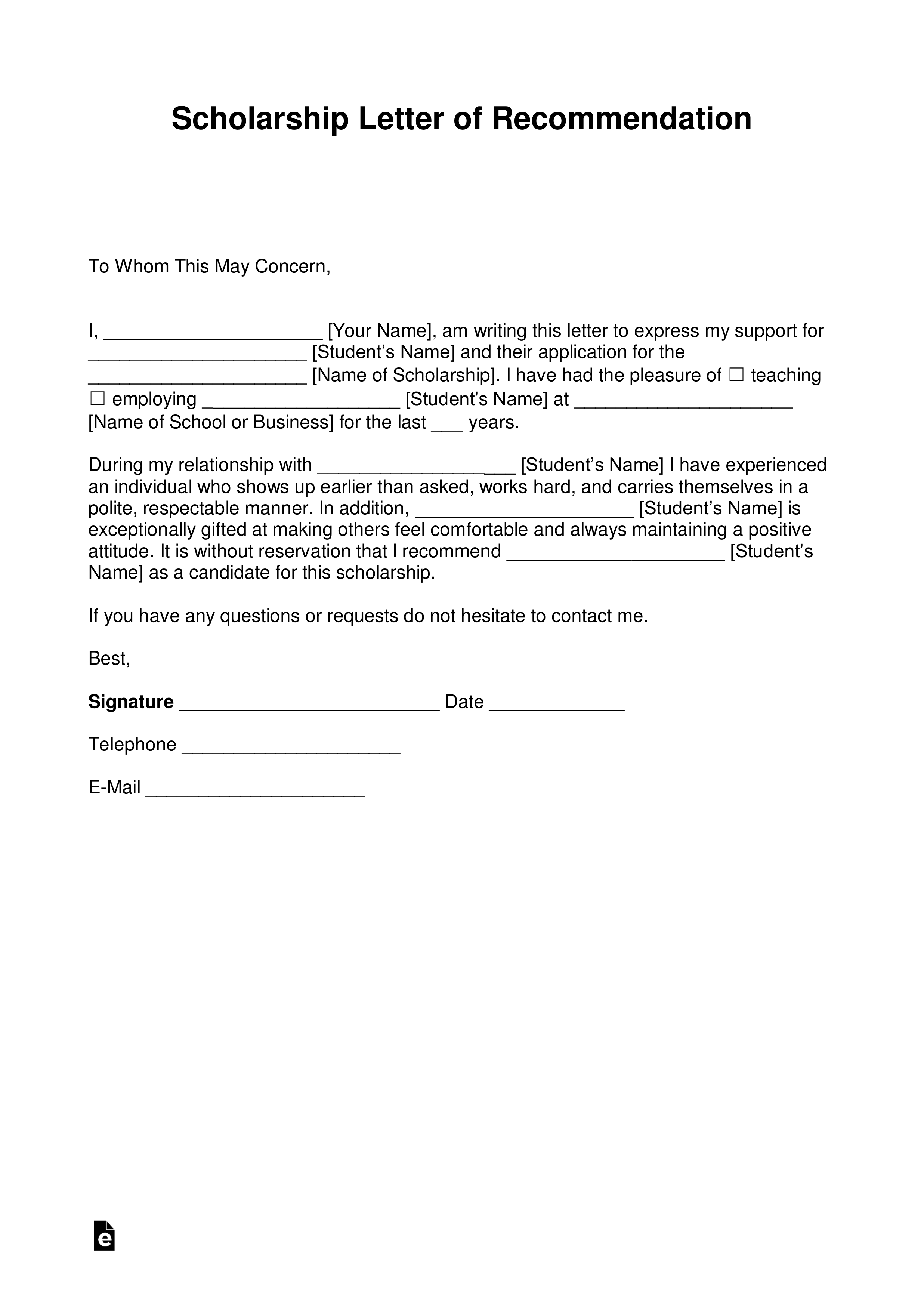 letters of recommendation for scholarships