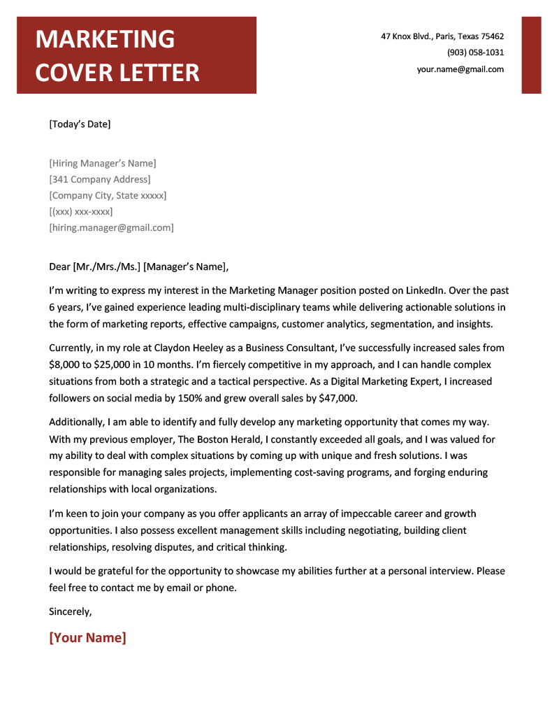 Crafting the Perfect Marketing Professional Cover Letter: Tips and Examples