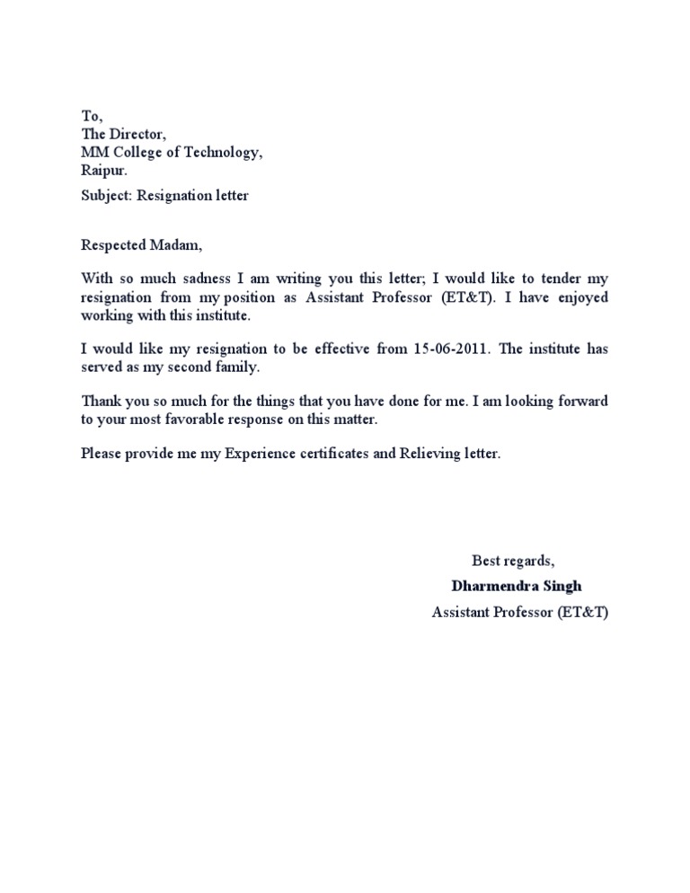 meaning of tender my resignation