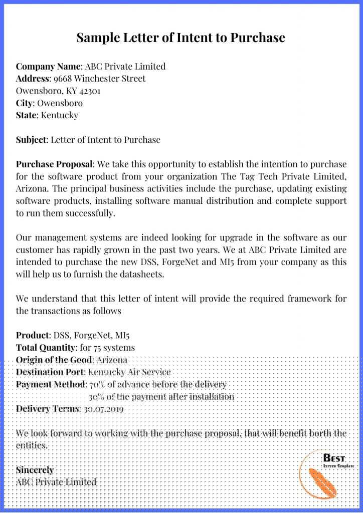 memorandum of intent to purchase