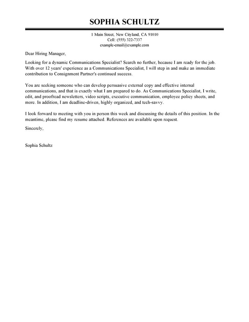 message to hiring manager samples